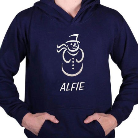 navy hoodie with christmas snowman print