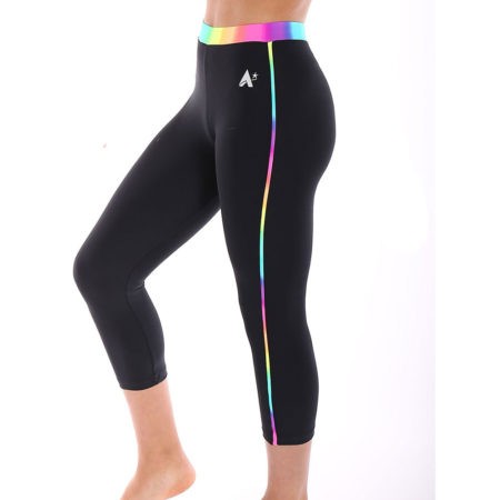 girls Black lycra leggings with Rainbow waistband