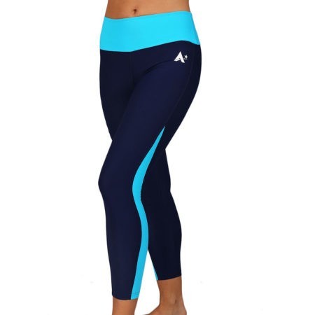 navy and turquoise microtex leggings runnings yoga