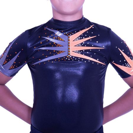 BSA584S01 S55D mixed acro gymnastics pair leotard black and orange zipped back leo