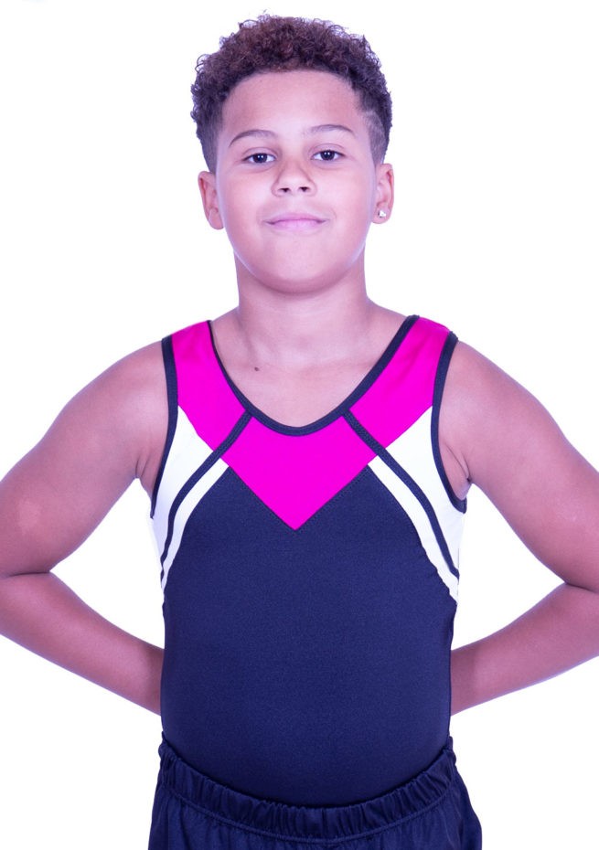 BV583 boys sleeveless gymnastics leotard pink black and white