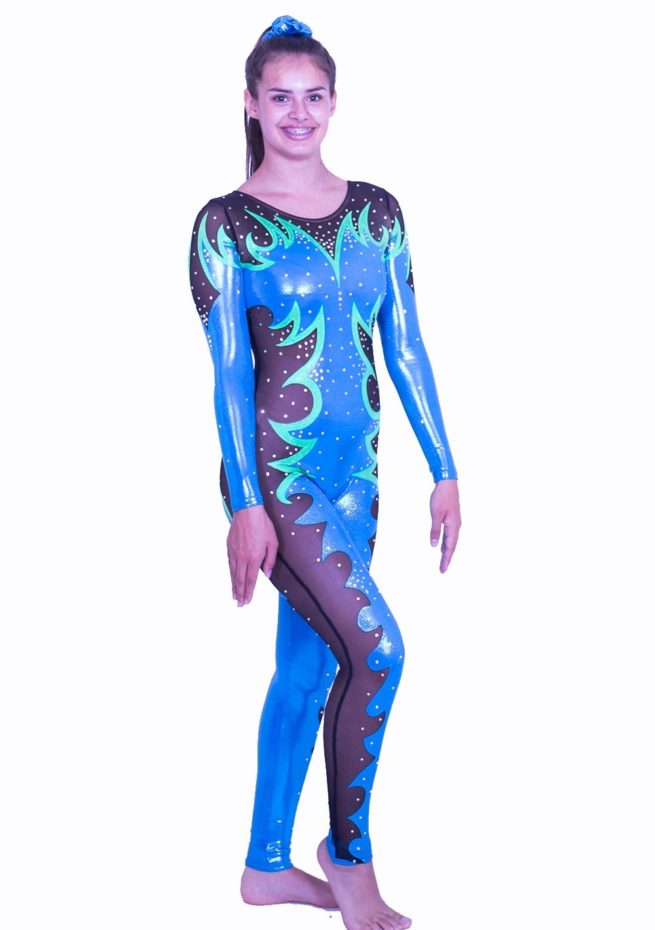 CS540S52 S49D azure shimmer all in one gymnastics outfit catuit rhythmic gym