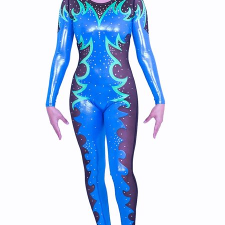 CS540S52 S49D blue and black mesh catuist with diamante competition leotard