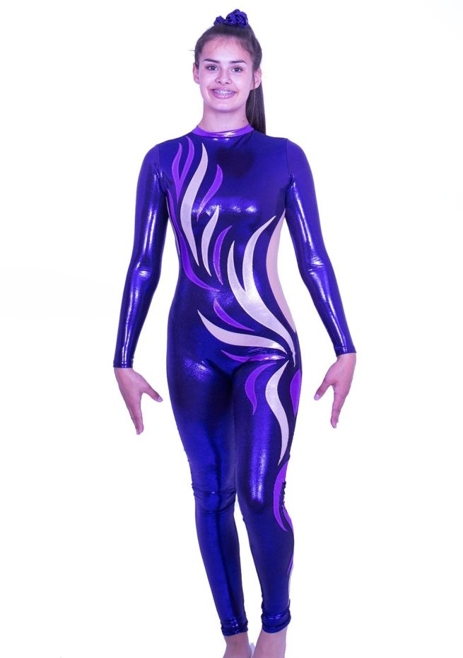 CS544S07 S28D purple high neck catsuit all in one dance outfit