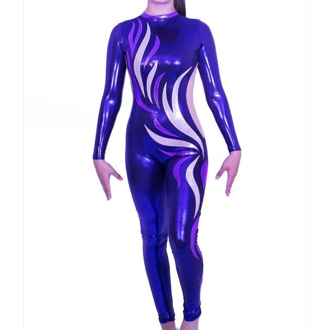 CS544S07 S28D purple high neck catsuit all in one dance rhythmic outfit