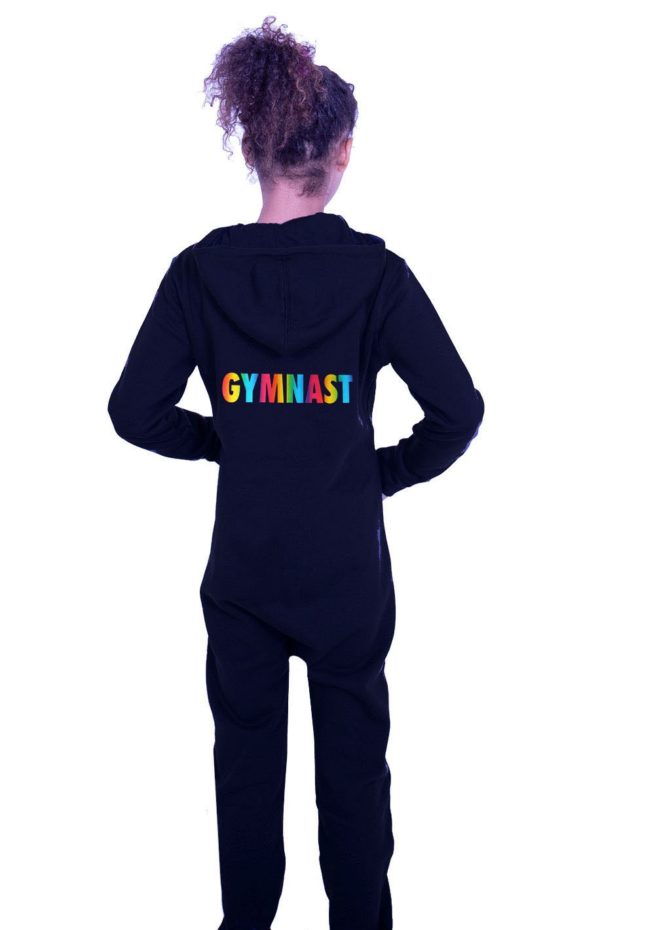PTO 01 P18 Black girls onesie with multifoil bright gymnast print hearts