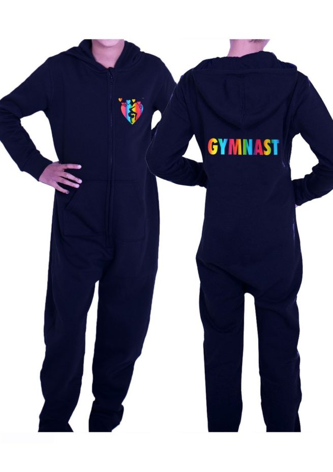 PTO 01 P18 black onesie with colourful gymnast print with hearts