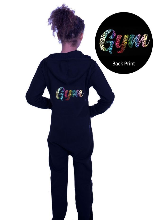 PTO 01 P19 black onesie with multicoloured GYM print