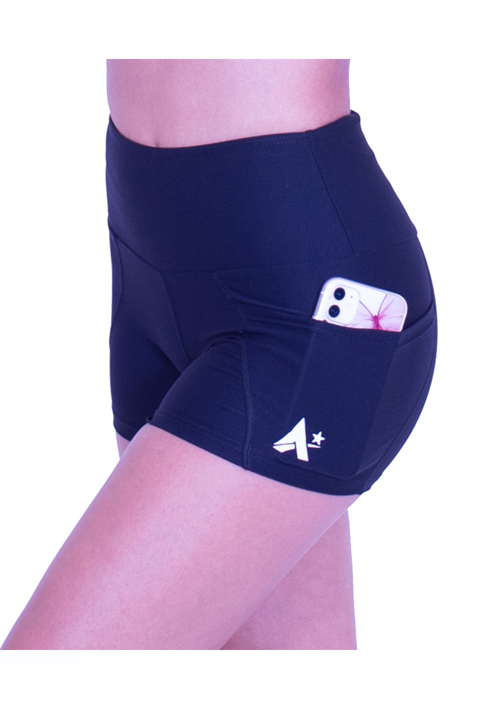 Black Sports Shorts with Phone pocket - A Star Leotards