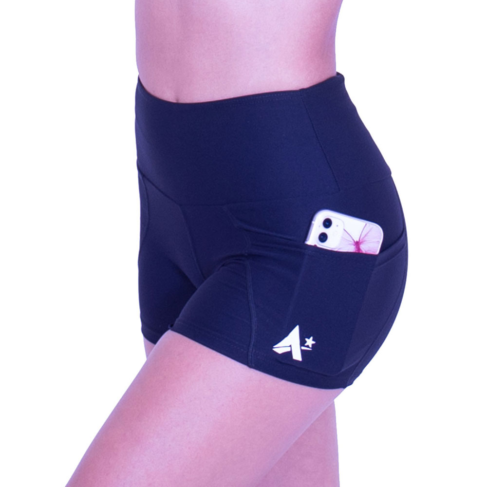 Black Sports Shorts with Phone pocket - A Star Leotards
