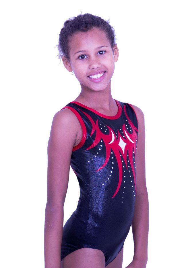 Z262S01 S51D competition black and red shimmer leotard