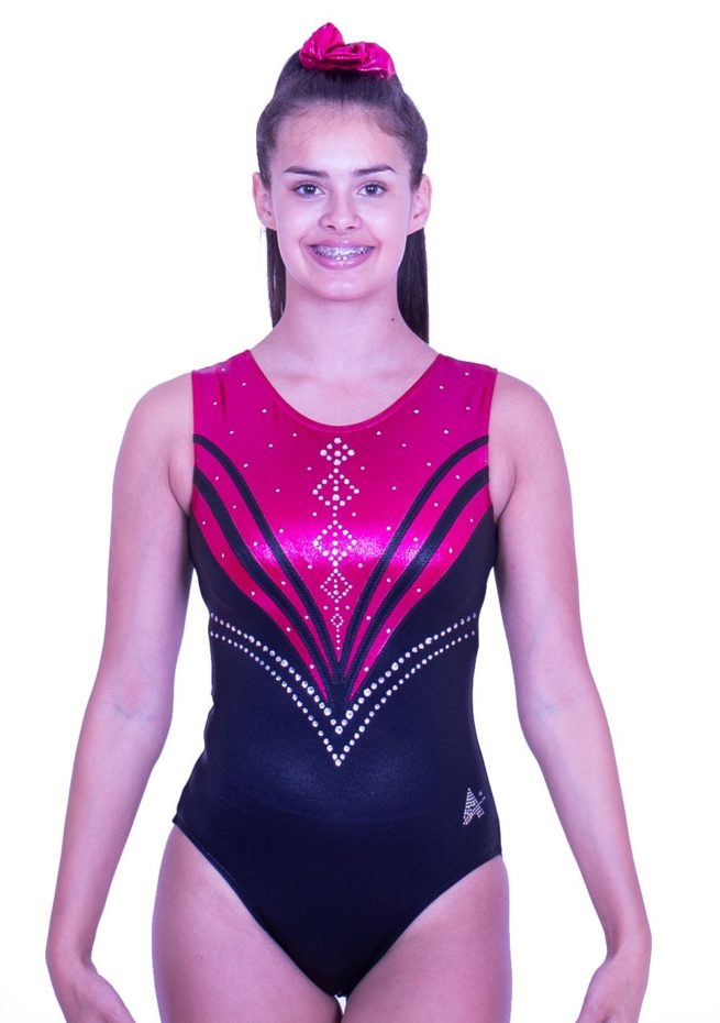 Z559S01 S25D black and pink sleeveless leotard for dance