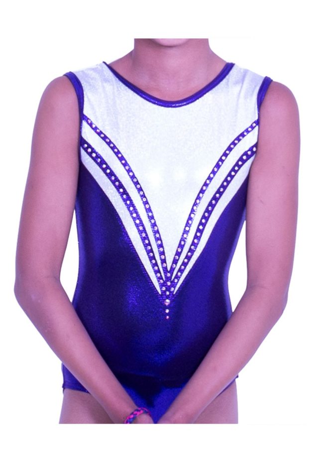 Z559S07 S69D purple and silver gymnastics leotard sleeveless
