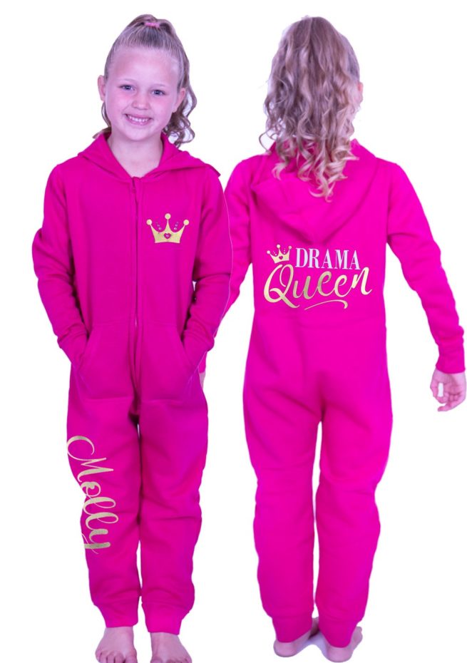 girls pink personalised onesie with drama queen