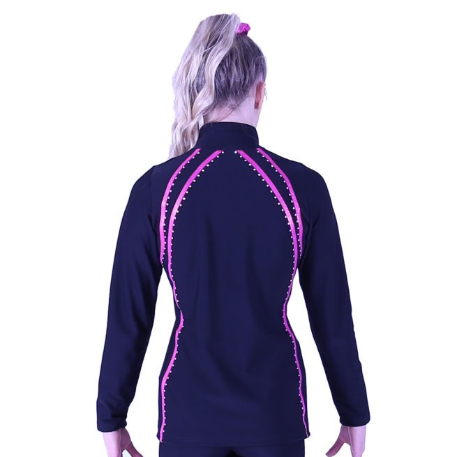 black tracksuit jacket with pink detail and diamante back