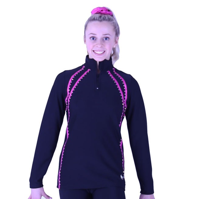 black tracksuit jacket with pink detail and diamante front