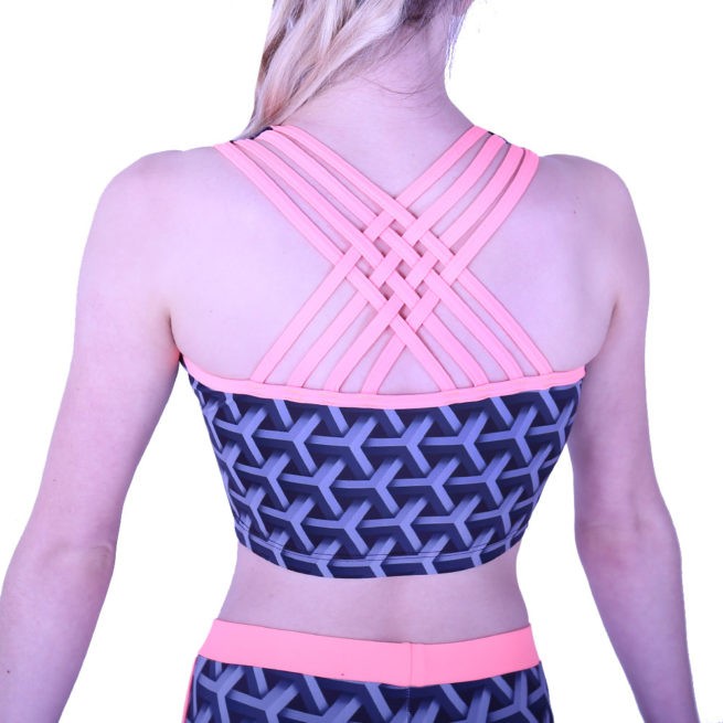 geometric print crop top with fancy strap back back