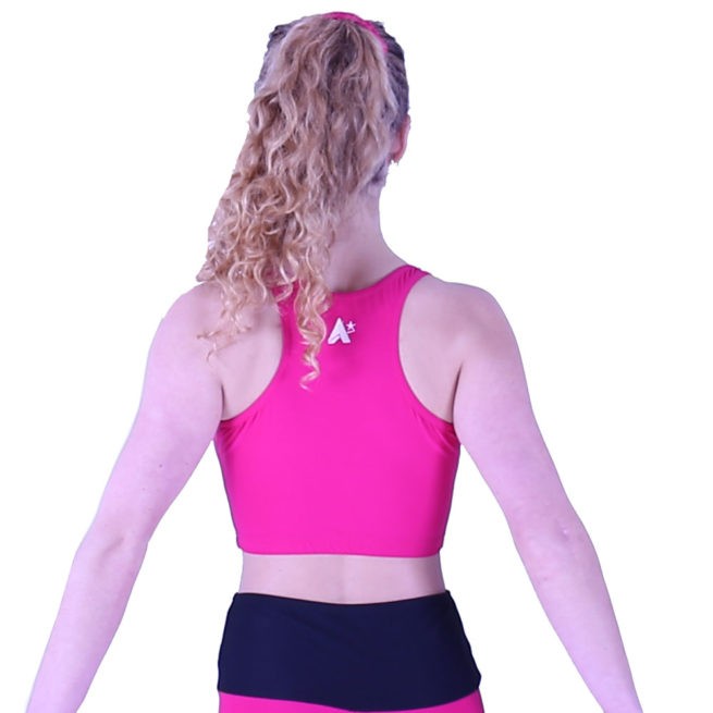 girls pink lycra crop top sports bra back