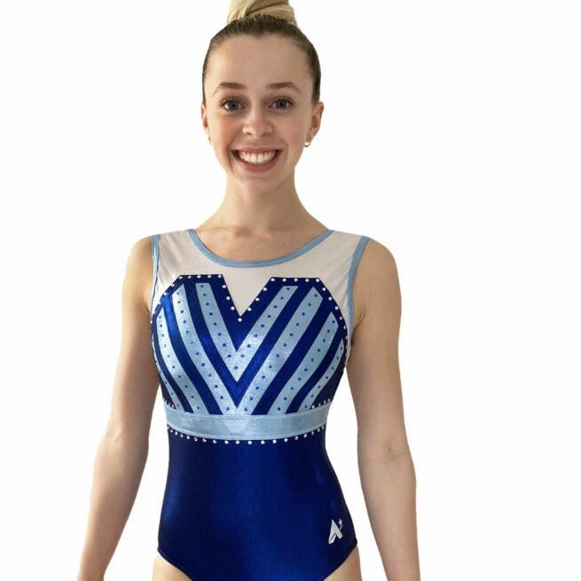 navy and silver shimmer sleeveless leotard front