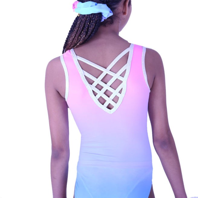 ombre training leotard with cross over strap back back