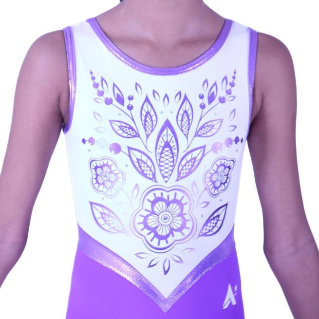 purple girls training leotard with printed design main