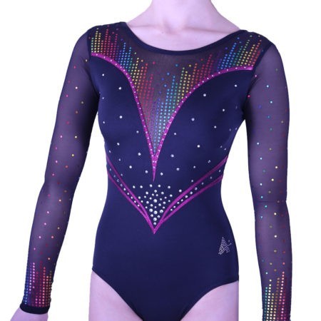rainbow competition leotard with diamante and mesh main