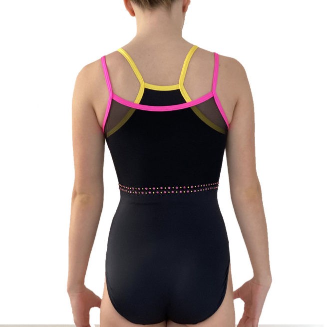 black lycra double layer leotard with diamanate back