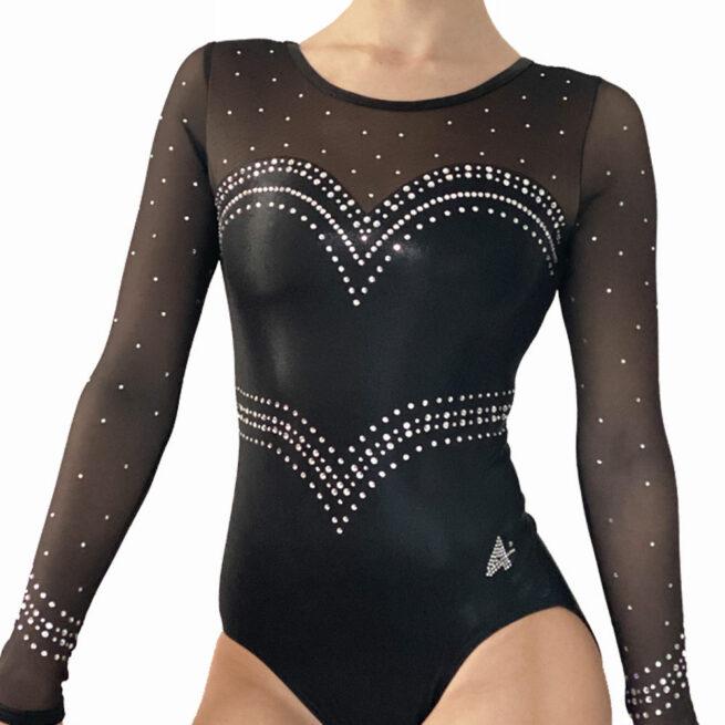 black shimmer sleeved leotard with diamante main