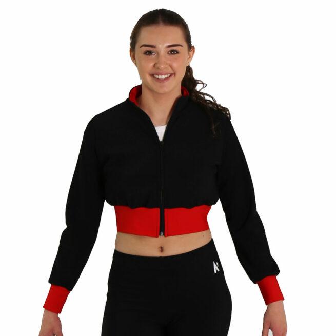 cropped black and red tracksuit jacket front