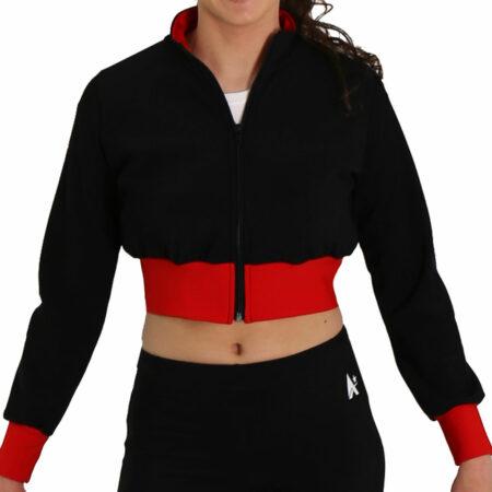 cropped black and red tracksuit jacket main