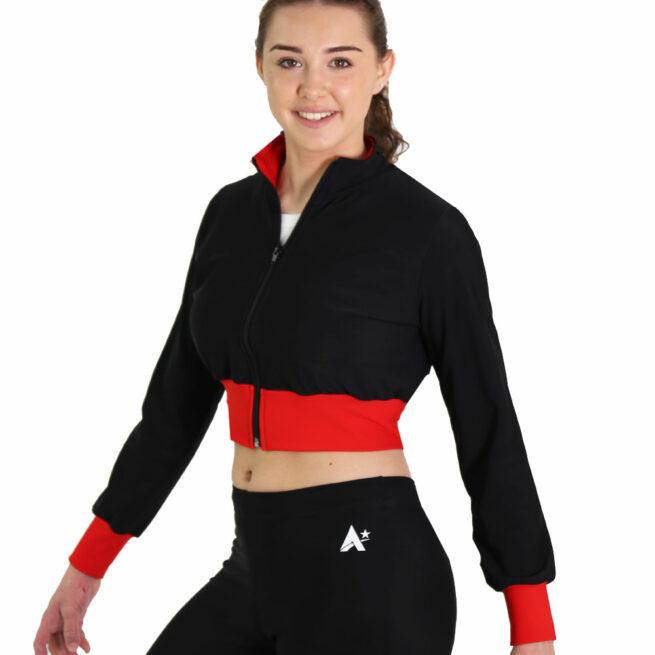 cropped black and red tracksuit jacket side 1