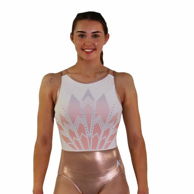 open back ombre print summer gym leotard pink and white front