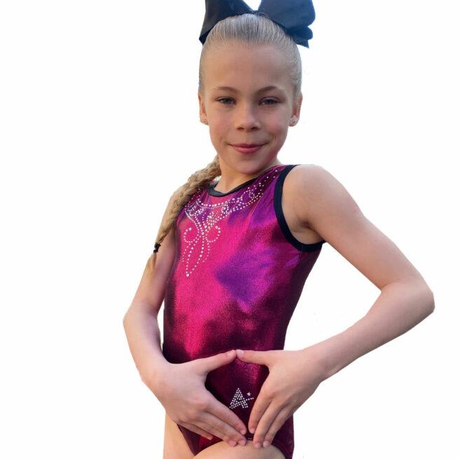 blackberry shimmer leotard with diamante front