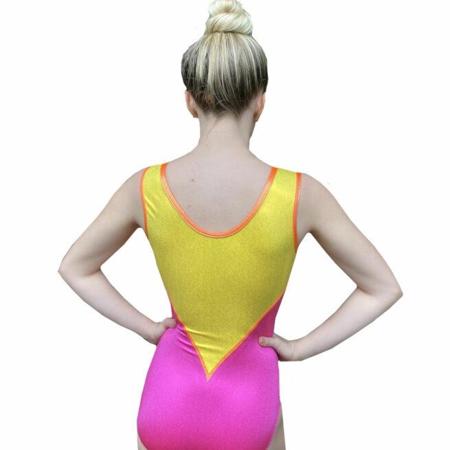 pink and yellow bright summer leotard with diamante back