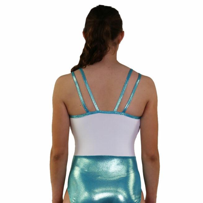 mermaid open back ombre print summer gym leotard blue and white back