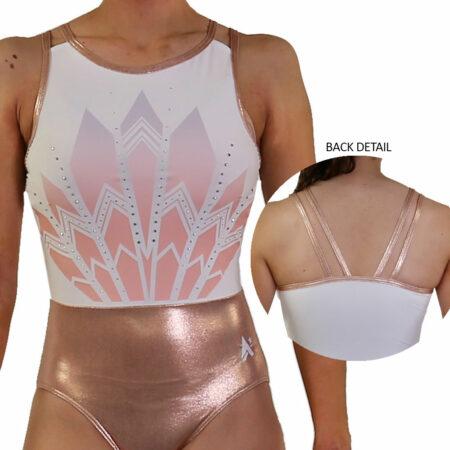 open back ombre print summer gym leotard pink and white main BACK DEAIL