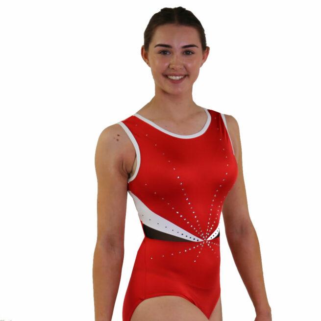 red lycra leotard with diamante side