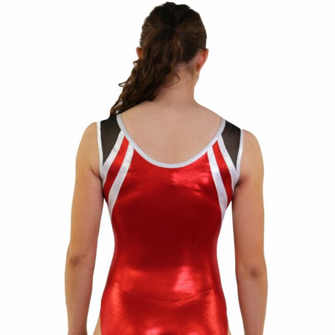 red shimmer leotard and diamante back