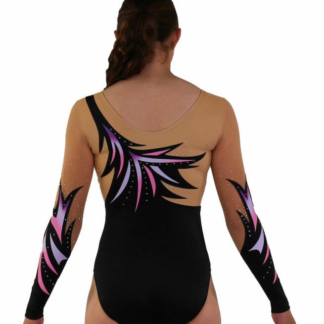 sleeved ombre printed competition leotard pink diamante back