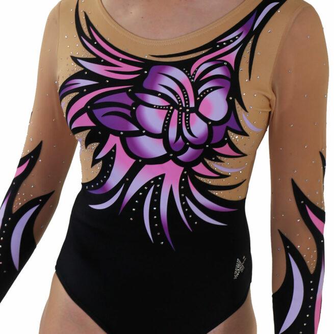 sleeved ombre printed competition leotard pink diamante detail