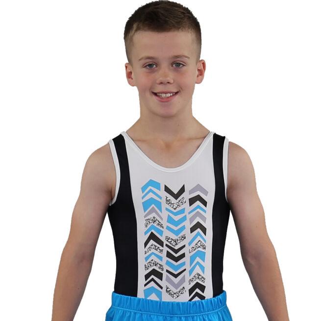 boys printed leotard in black and white front