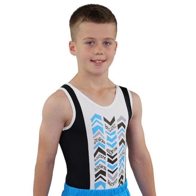 boys printed leotard in black and white side