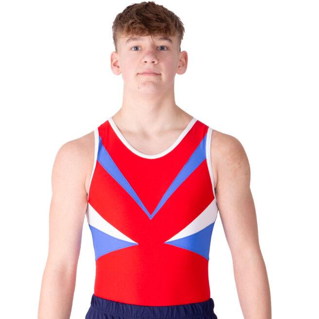 red white and blue gymnastics boys leotard front